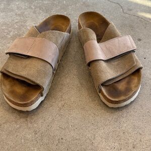 Birkenstock Taupe Kyoto Nubuck Suede Leather Sandal 39
